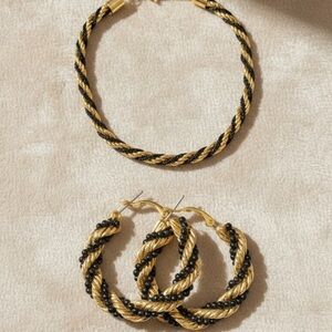 Vintage 80s/90s Gold Tone & Black Twisted Rope Jewelry Set